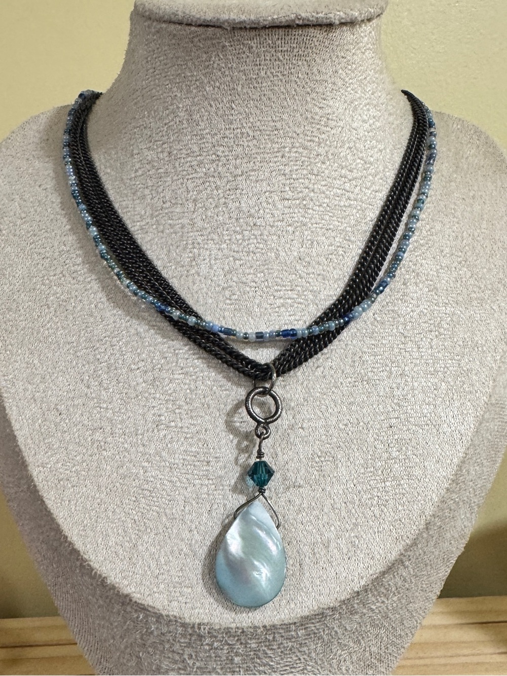 Vintage Rachel Signed Handmade Blue Teardrop Pendant Necklace